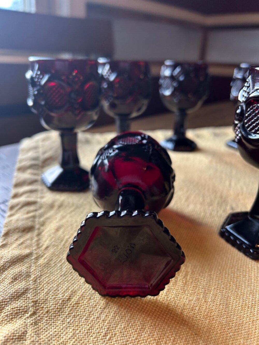 Vintage Avon 1876 Cape Cod Ruby Red Wine Goblet  set of 8   mini   holds  6oz - Picture 8 of 8